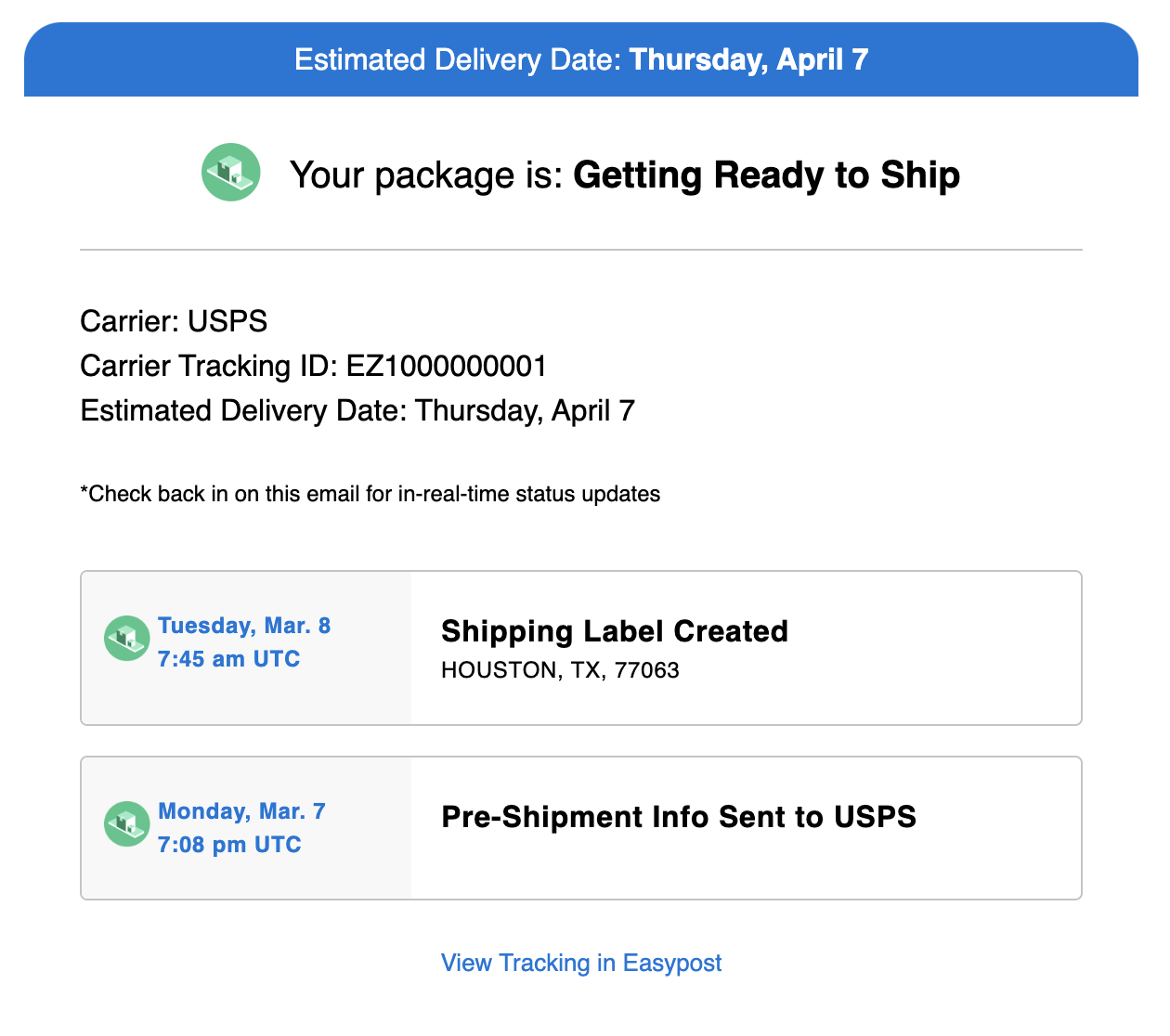 Viewing up-to-date tracking information from within your inbox with Dyspatch's EasyPost app