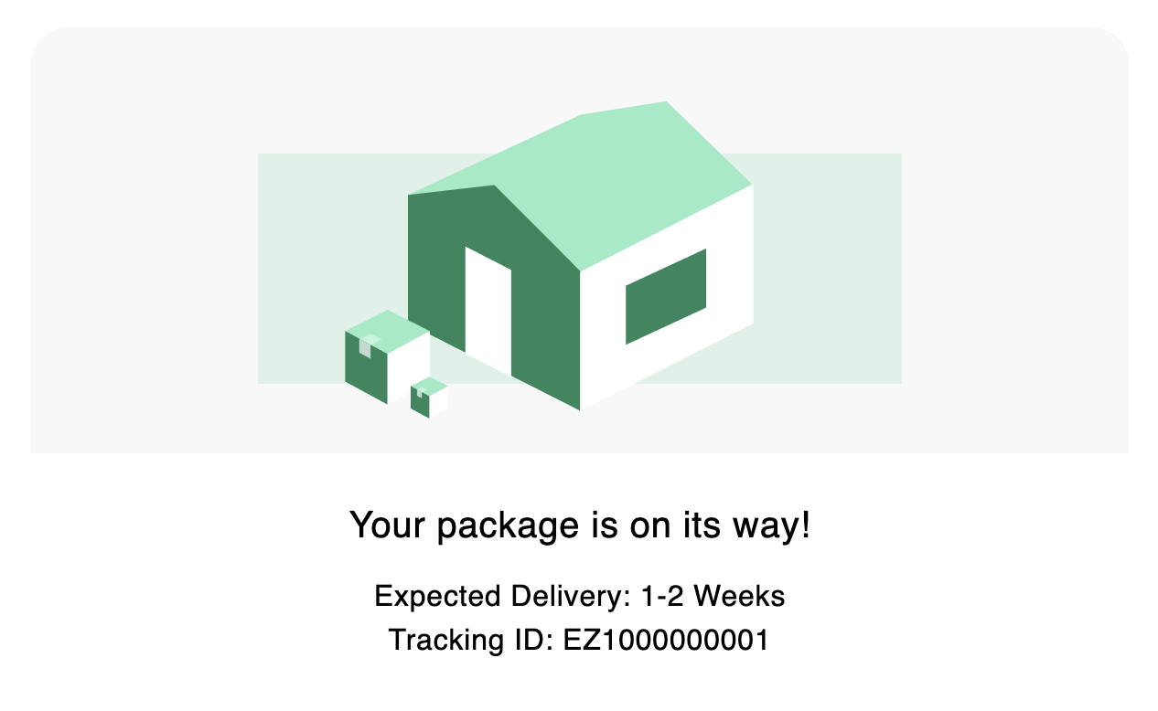 Static HTML fallback view showing Expected Delivery and Tracking ID