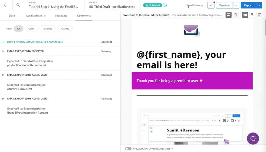 Exporting an email to Braze with the Braze integration
