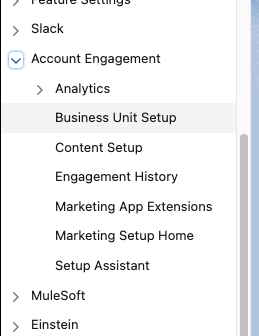 Pardot account setup menu item