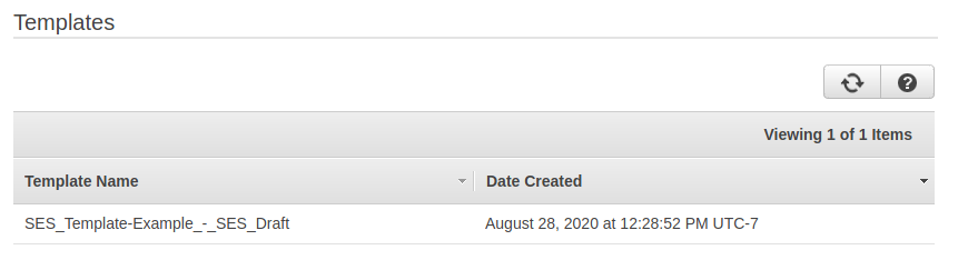 Showing SES email templates list