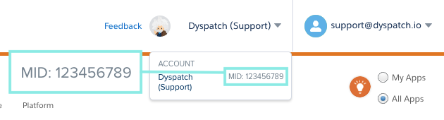 Hovering over account name and showing the MID