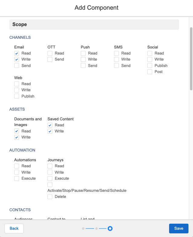 Modal popup displaying the required properties in SFMC setup