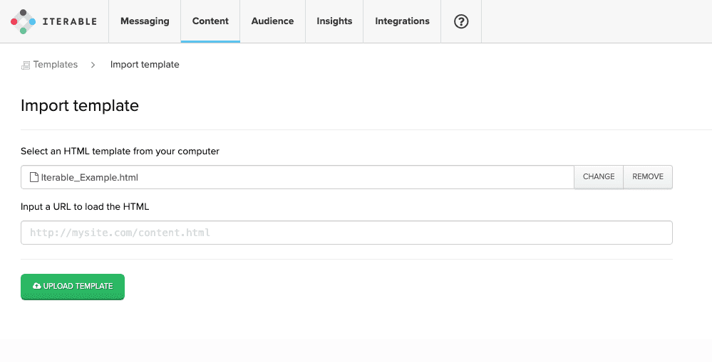 Uploading an HTML file directly to Iterable