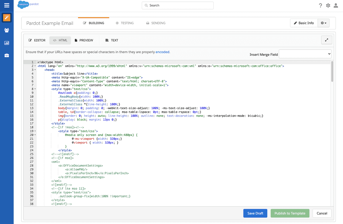 Paste in your HTML in the Pardot HTML tab