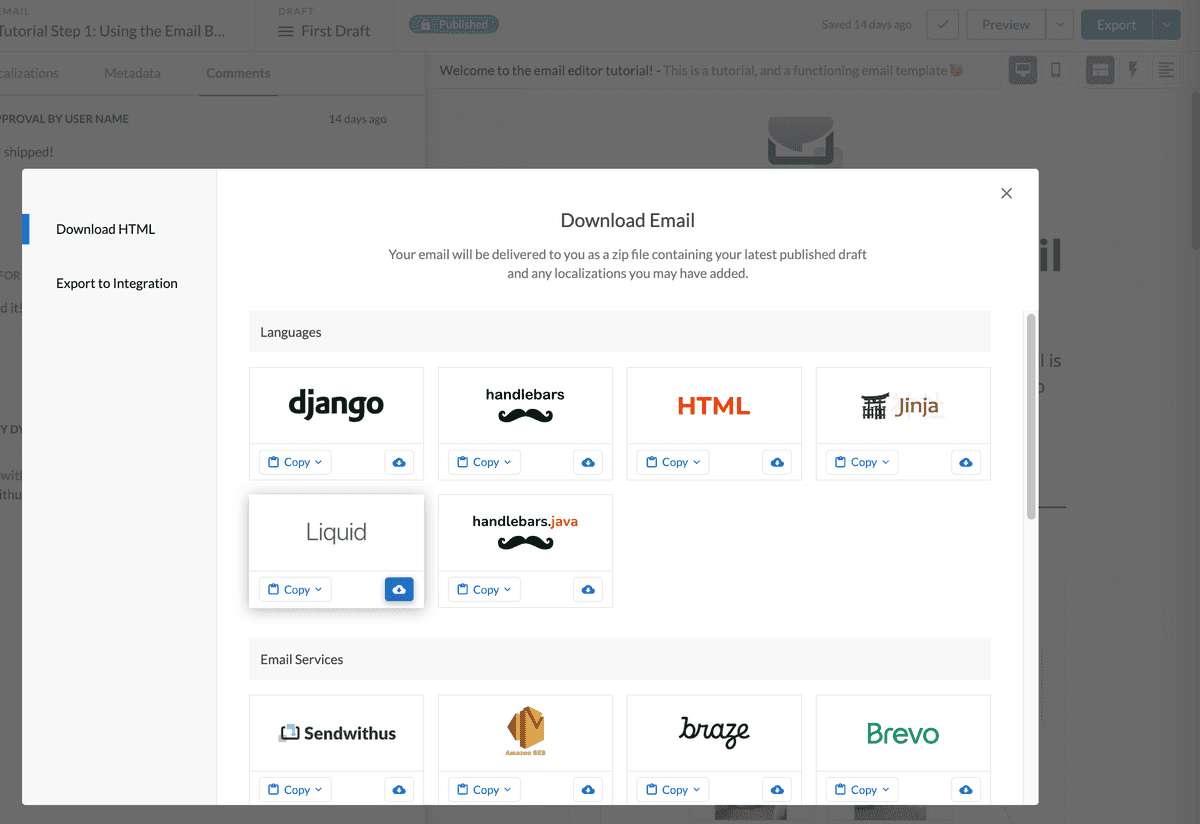 Downloading your Email with the liquid templating language