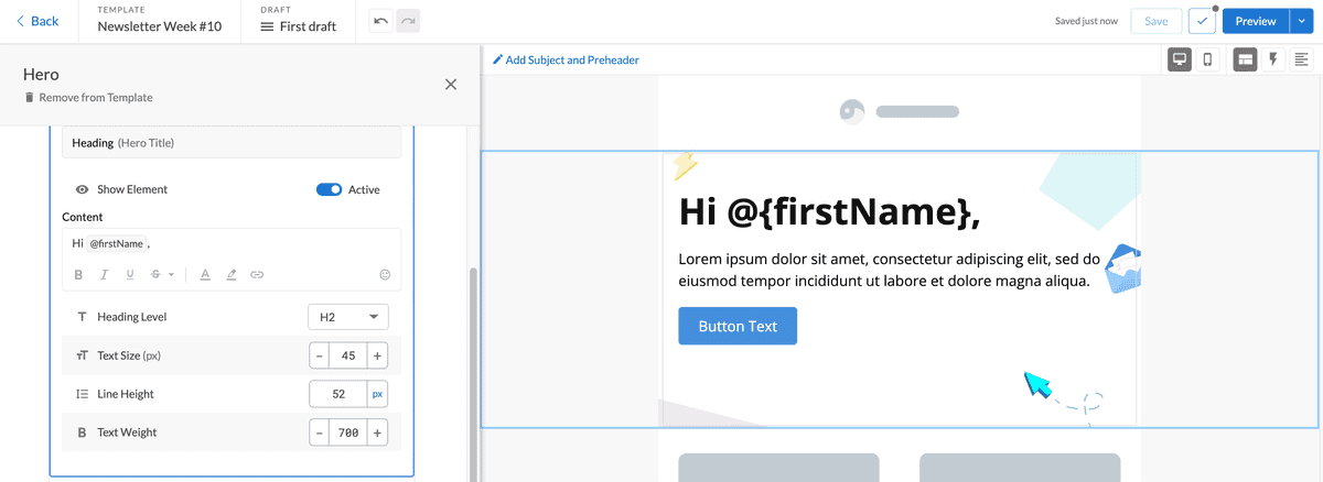 An email preview without preview data