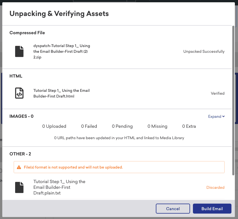 Unpacking and Verifying Assets modal from Braze