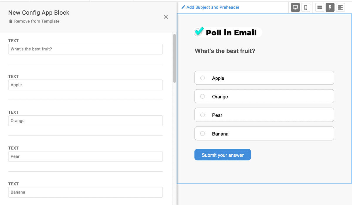 Editing a Poll in Email app within an email