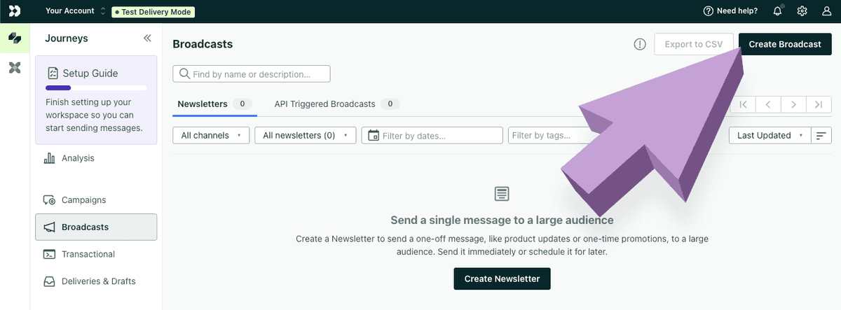 Create Broadcast screenshot from customer.io