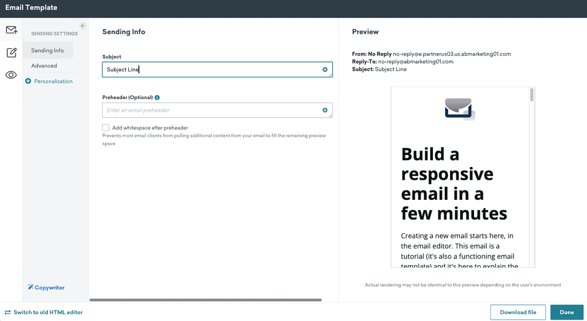 Editing the braze template sending info