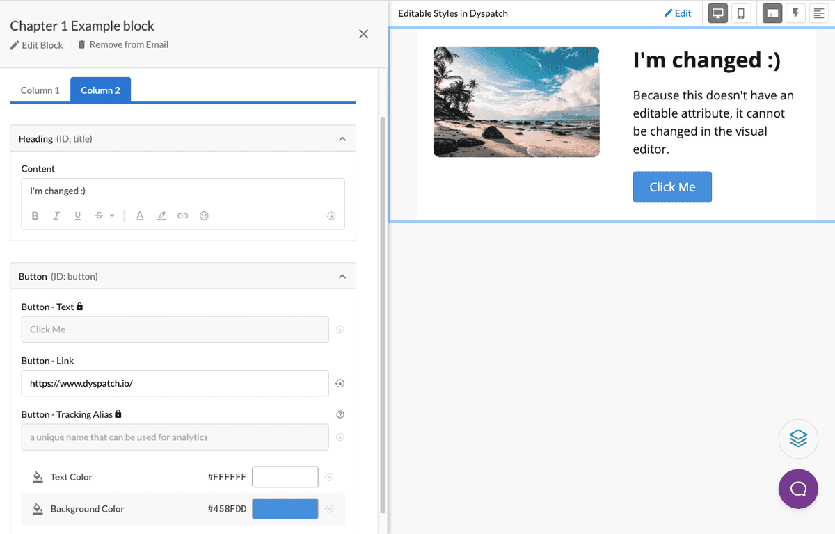 The example DML block in the email editor