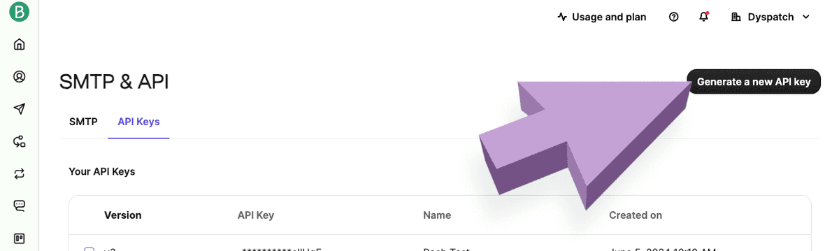 Brevo API settings page
